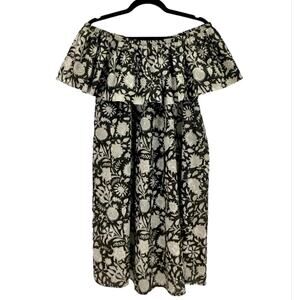 Emerson Fry India Daphne Dress Off Shoulder Floral Black White Small